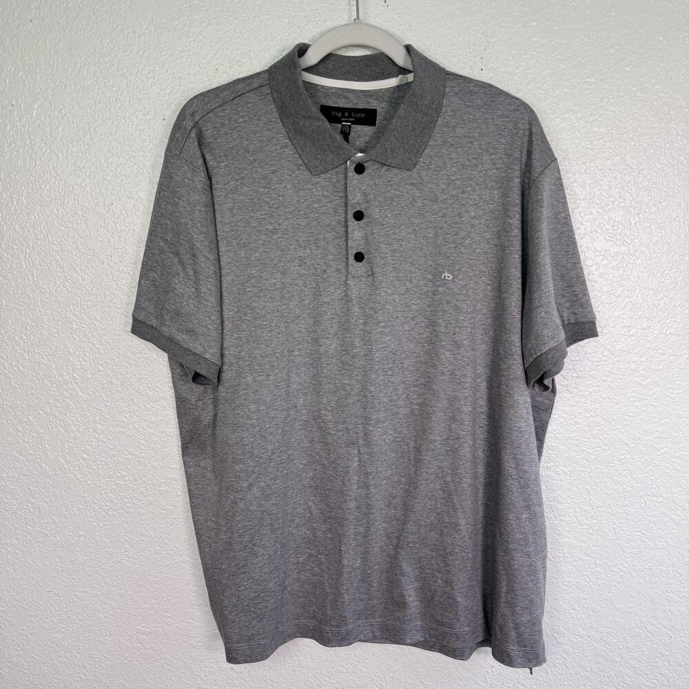 Rag & Bone Polo Shirt Men XXL Cotton Logo Casual Short Sleeve Solid Gray 2XL